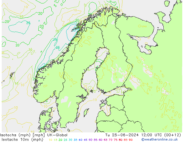 Isotachs (mph) UK-Global mar 25.06.2024 12 UTC