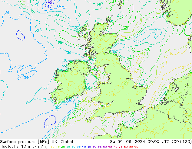 Isotachs (kph) UK-Global dim 30.06.2024 00 UTC