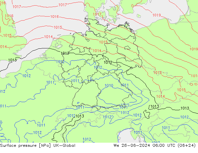地面气压 UK-Global 星期三 26.06.2024 06 UTC