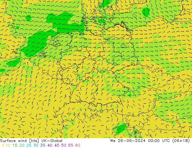 Surface wind UK-Global We 26.06.2024 00 UTC