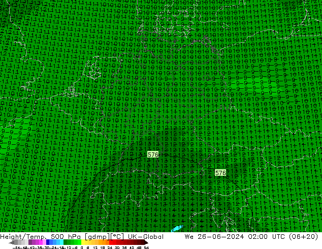 Géop./Temp. 500 hPa UK-Global mer 26.06.2024 02 UTC