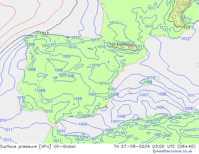 Luchtdruk (Grond) UK-Global do 27.06.2024 03 UTC