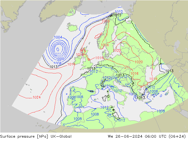 pressão do solo UK-Global Qua 26.06.2024 06 UTC