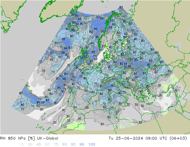 RH 850 hPa UK-Global Di 25.06.2024 09 UTC