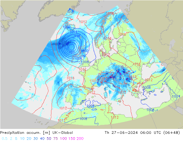 Precipitation accum. UK-Global gio 27.06.2024 06 UTC