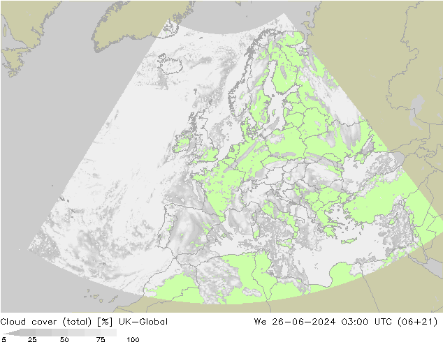 Cloud cover (total) UK-Global We 26.06.2024 03 UTC