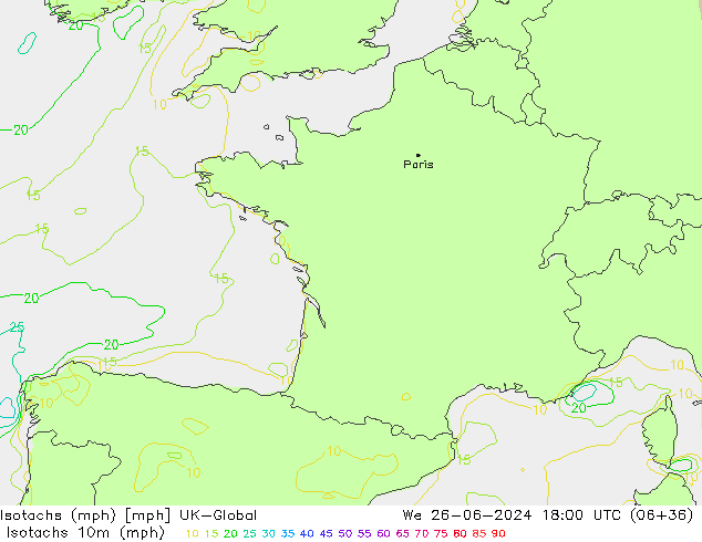 Eşrüzgar Hızları mph UK-Global Çar 26.06.2024 18 UTC