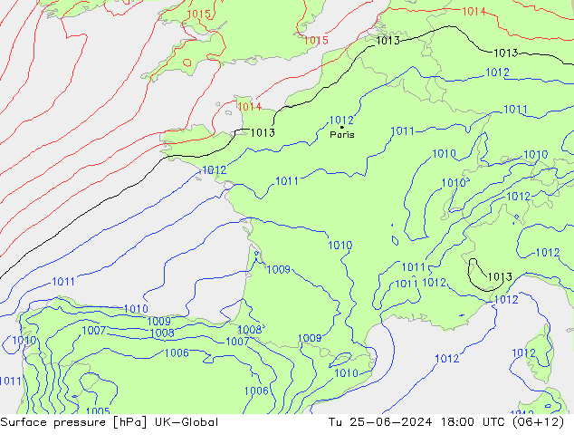 Surface pressure UK-Global Tu 25.06.2024 18 UTC