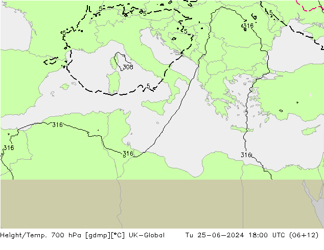 Yükseklik/Sıc. 700 hPa UK-Global Sa 25.06.2024 18 UTC