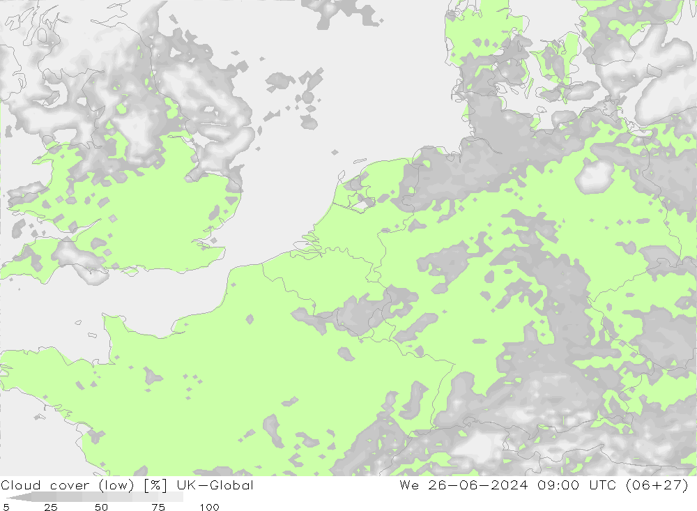 Nubes bajas UK-Global mié 26.06.2024 09 UTC