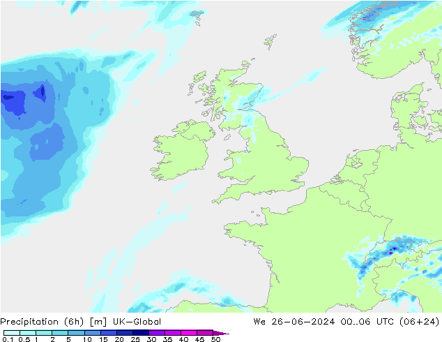 Precipitation (6h) UK-Global We 26.06.2024 06 UTC