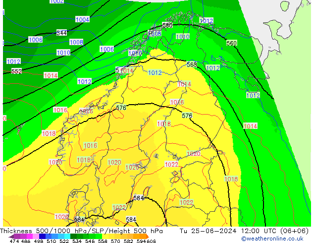 Thck 500-1000гПа UK-Global вт 25.06.2024 12 UTC