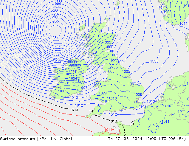 приземное давление UK-Global чт 27.06.2024 12 UTC