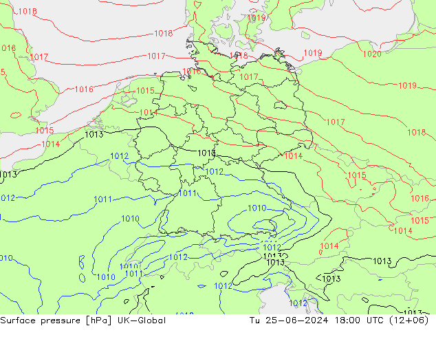 Surface pressure UK-Global Tu 25.06.2024 18 UTC