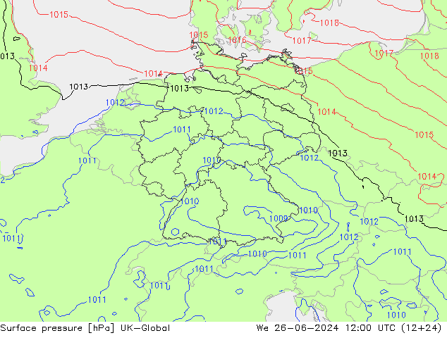 Surface pressure UK-Global We 26.06.2024 12 UTC