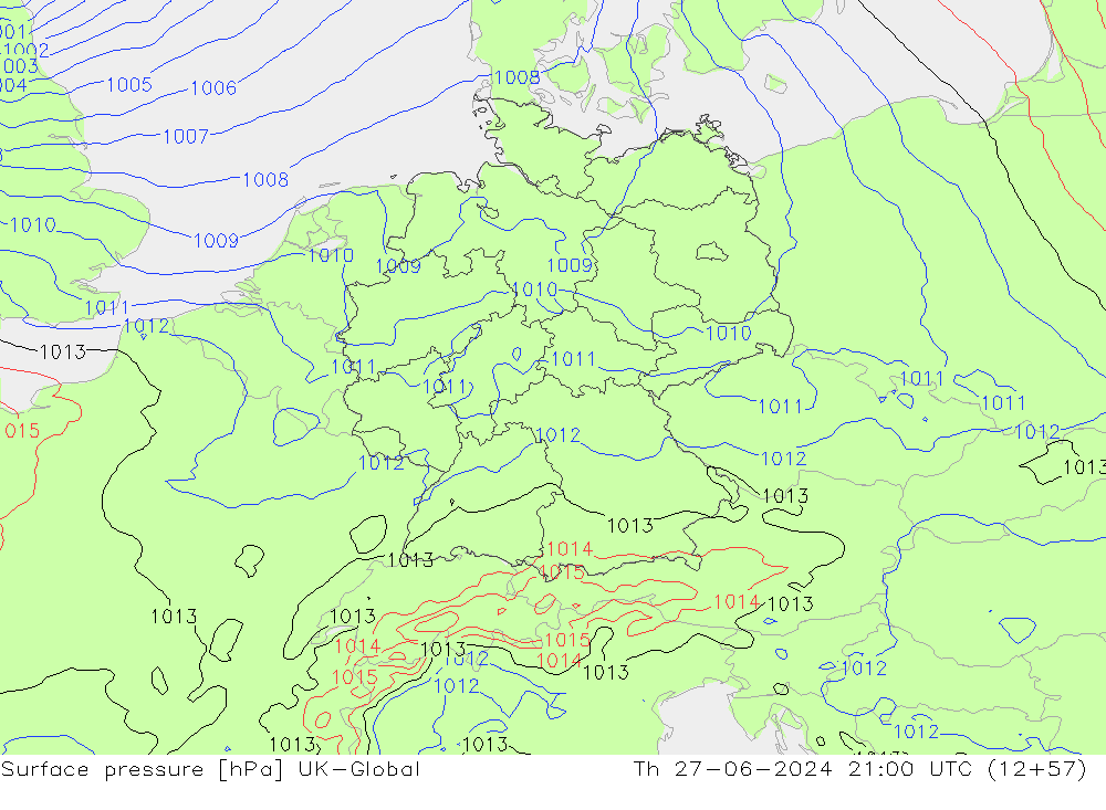 Atmosférický tlak UK-Global Čt 27.06.2024 21 UTC