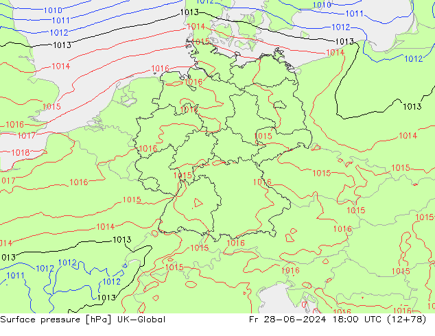 Luchtdruk (Grond) UK-Global vr 28.06.2024 18 UTC