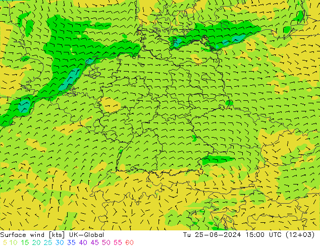 Wind 10 m UK-Global di 25.06.2024 15 UTC