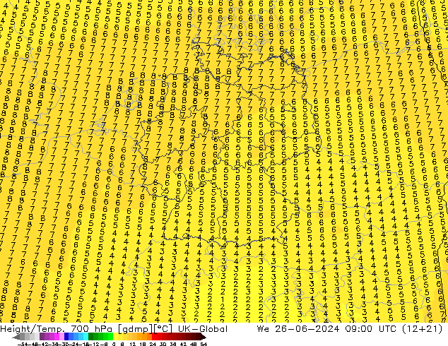 Hoogte/Temp. 700 hPa UK-Global wo 26.06.2024 09 UTC