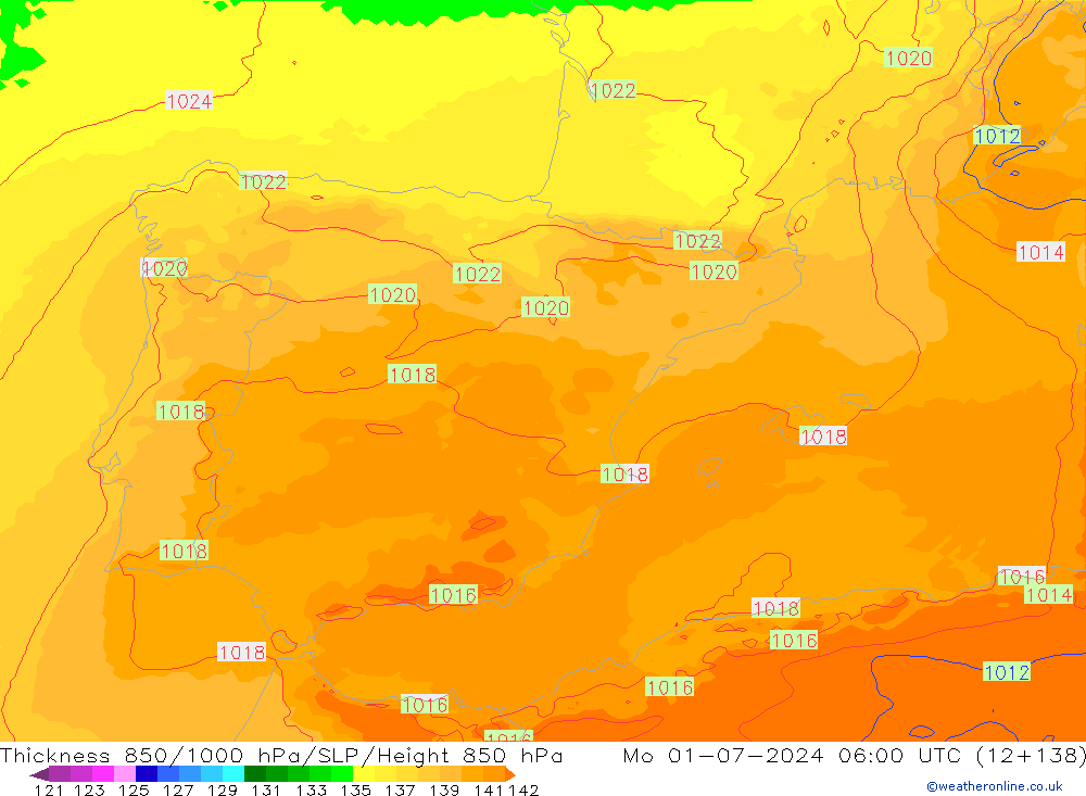 Schichtdicke 850-1000 hPa UK-Global Mo 01.07.2024 06 UTC
