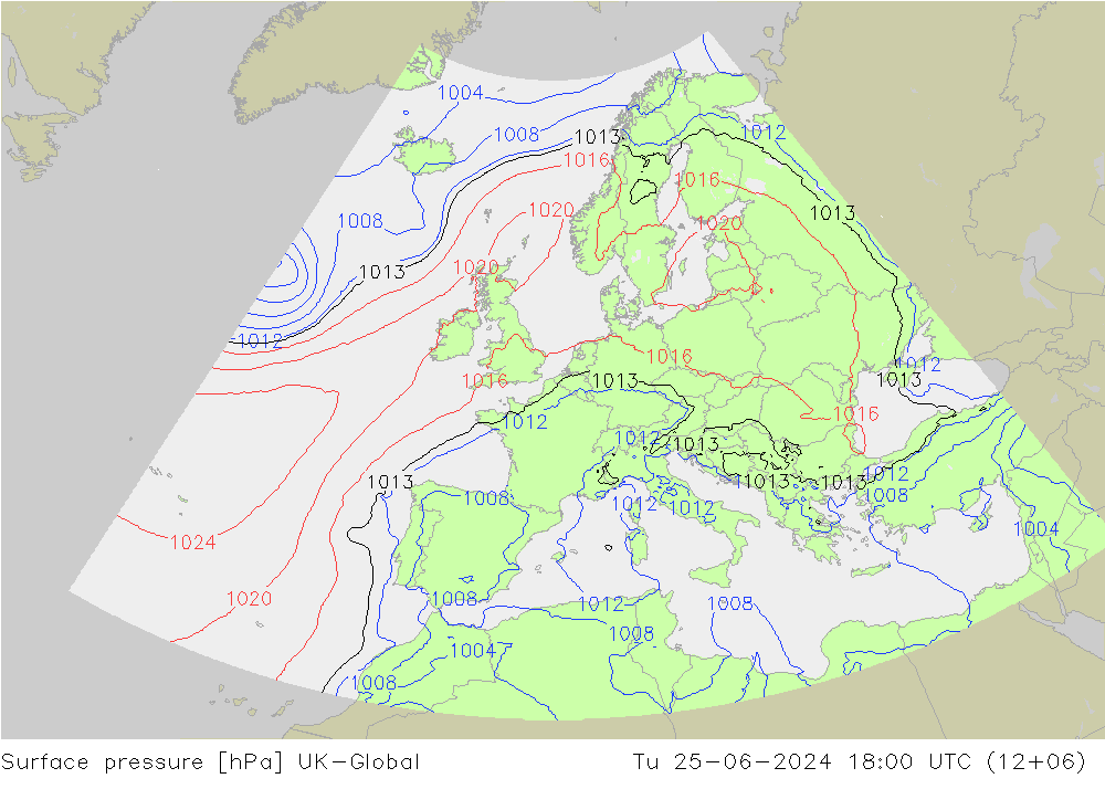 Presión superficial UK-Global mar 25.06.2024 18 UTC