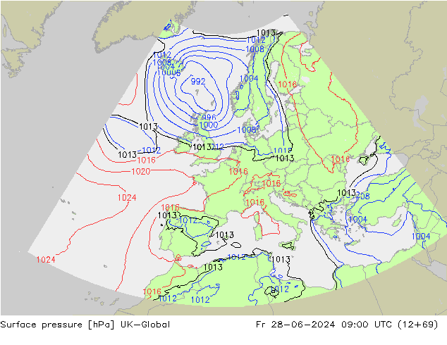 Luchtdruk (Grond) UK-Global vr 28.06.2024 09 UTC