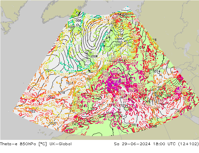 Theta-e 850hPa UK-Global Sa 29.06.2024 18 UTC