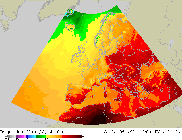 Temperature (2m) UK-Global Ne 30.06.2024 12 UTC