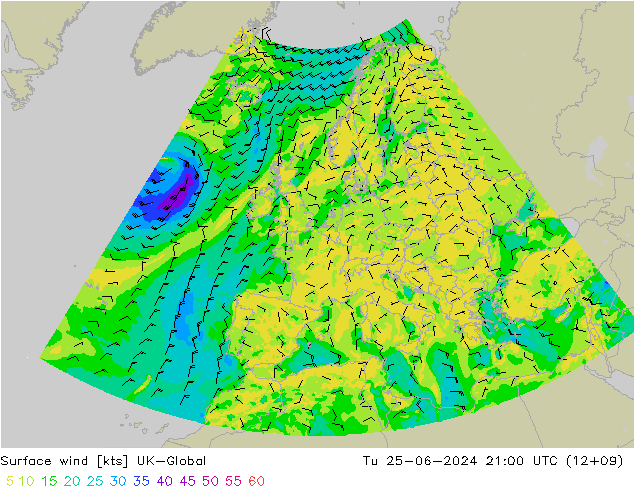 ветер 10 m UK-Global вт 25.06.2024 21 UTC