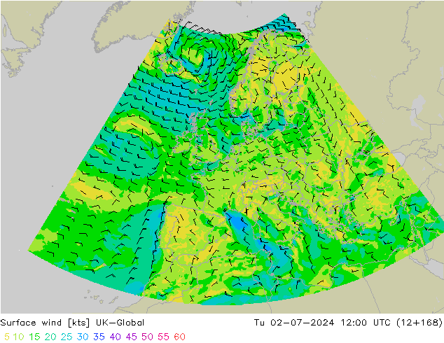 Surface wind UK-Global Tu 02.07.2024 12 UTC