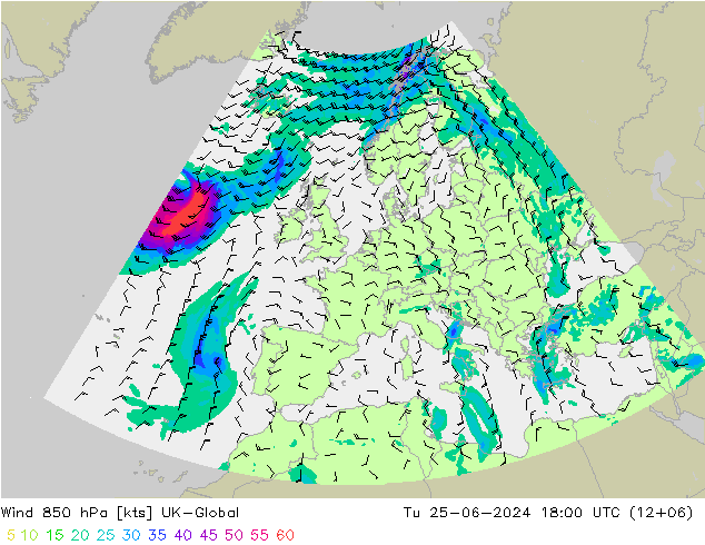 Vento 850 hPa UK-Global mar 25.06.2024 18 UTC