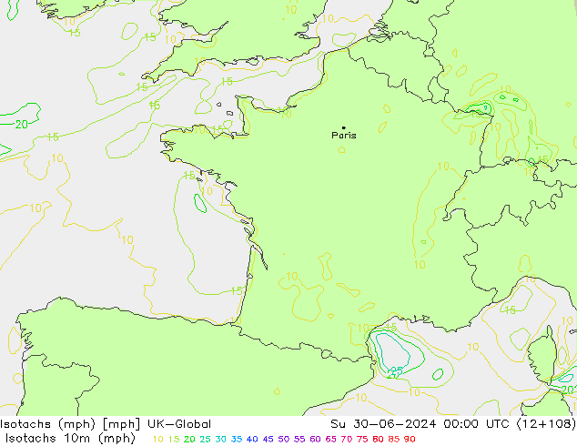 Isotachen (mph) UK-Global zo 30.06.2024 00 UTC