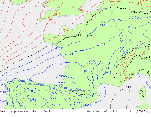 pressão do solo UK-Global Qua 26.06.2024 00 UTC