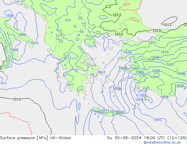 Surface pressure UK-Global Su 30.06.2024 18 UTC