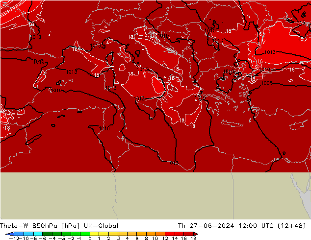 Theta-W 850hPa UK-Global Per 27.06.2024 12 UTC