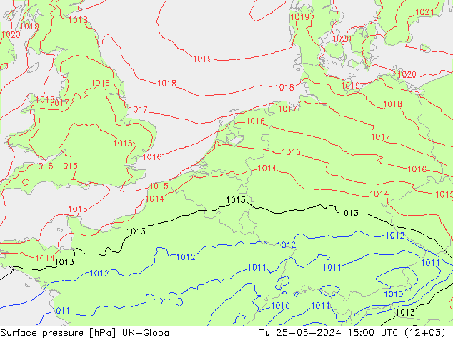 Surface pressure UK-Global Tu 25.06.2024 15 UTC