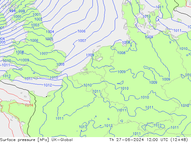 地面气压 UK-Global 星期四 27.06.2024 12 UTC