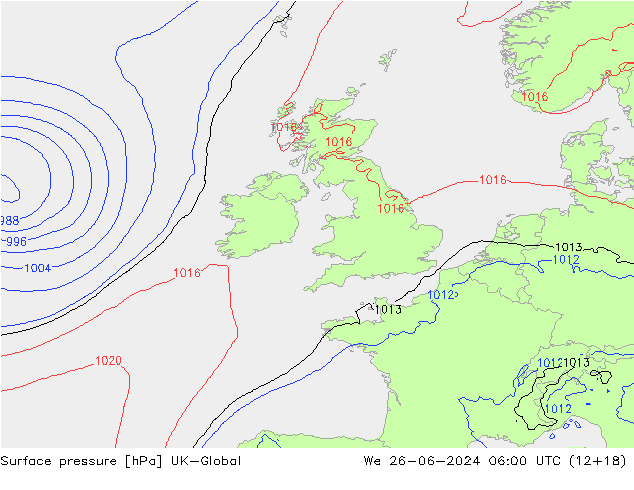 Surface pressure UK-Global We 26.06.2024 06 UTC