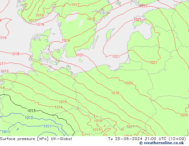 Atmosférický tlak UK-Global Út 25.06.2024 21 UTC