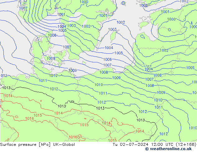 Presión superficial UK-Global mar 02.07.2024 12 UTC