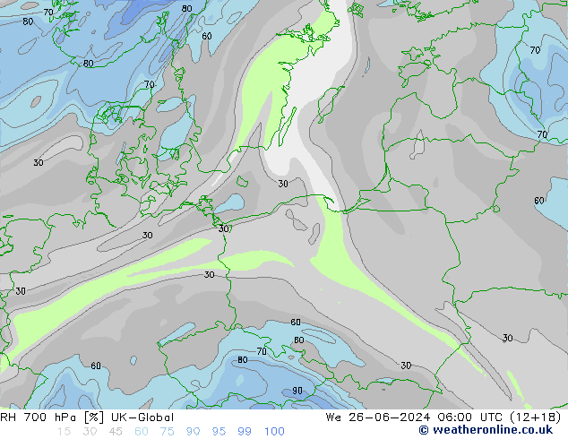 RH 700 hPa UK-Global We 26.06.2024 06 UTC