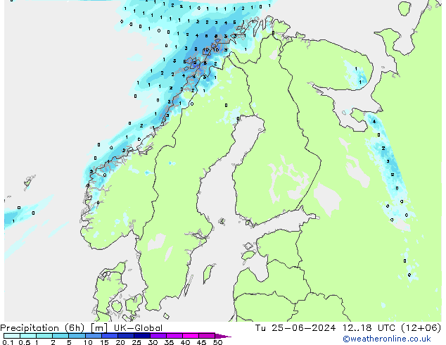 Précipitation (6h) UK-Global mar 25.06.2024 18 UTC