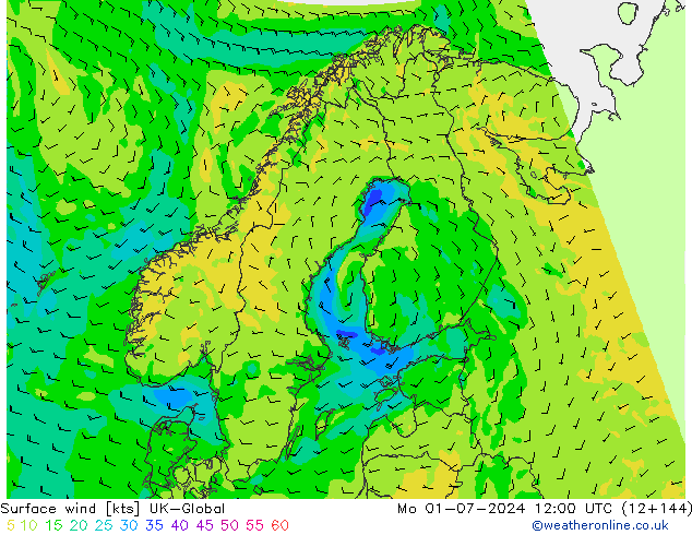 Surface wind UK-Global Mo 01.07.2024 12 UTC