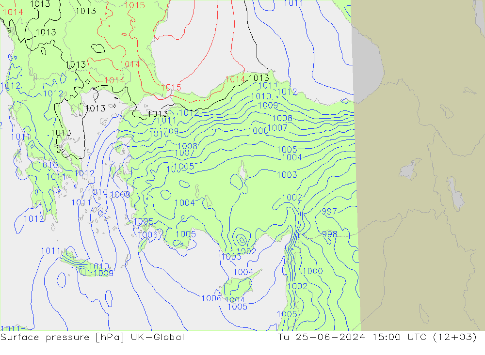 Presión superficial UK-Global mar 25.06.2024 15 UTC