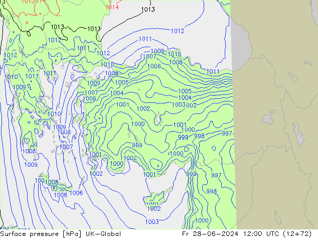 Surface pressure UK-Global Fr 28.06.2024 12 UTC