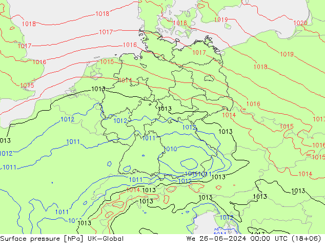 地面气压 UK-Global 星期三 26.06.2024 00 UTC