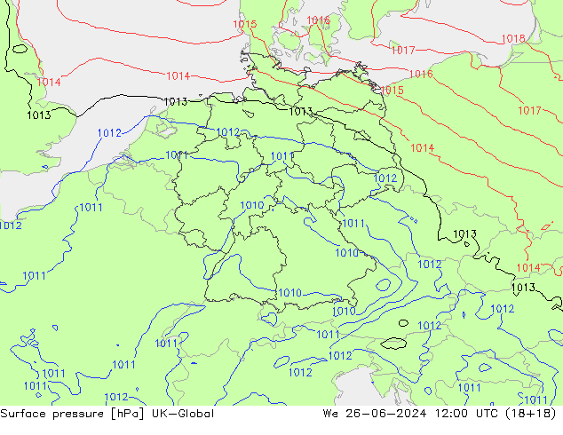 地面气压 UK-Global 星期三 26.06.2024 12 UTC
