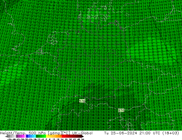 Height/Temp. 500 hPa UK-Global 星期二 25.06.2024 21 UTC