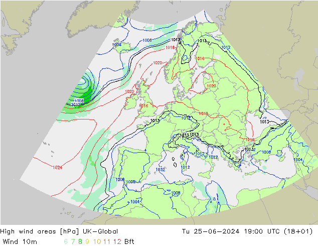 High wind areas UK-Global 星期二 25.06.2024 19 UTC