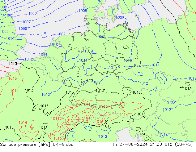 Luchtdruk (Grond) UK-Global do 27.06.2024 21 UTC